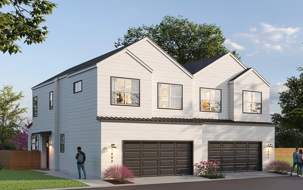 F2 - 3 bedroom floorplan layout with 2.5 baths and 1388 to 1412 square feet. (Duplex 2A)