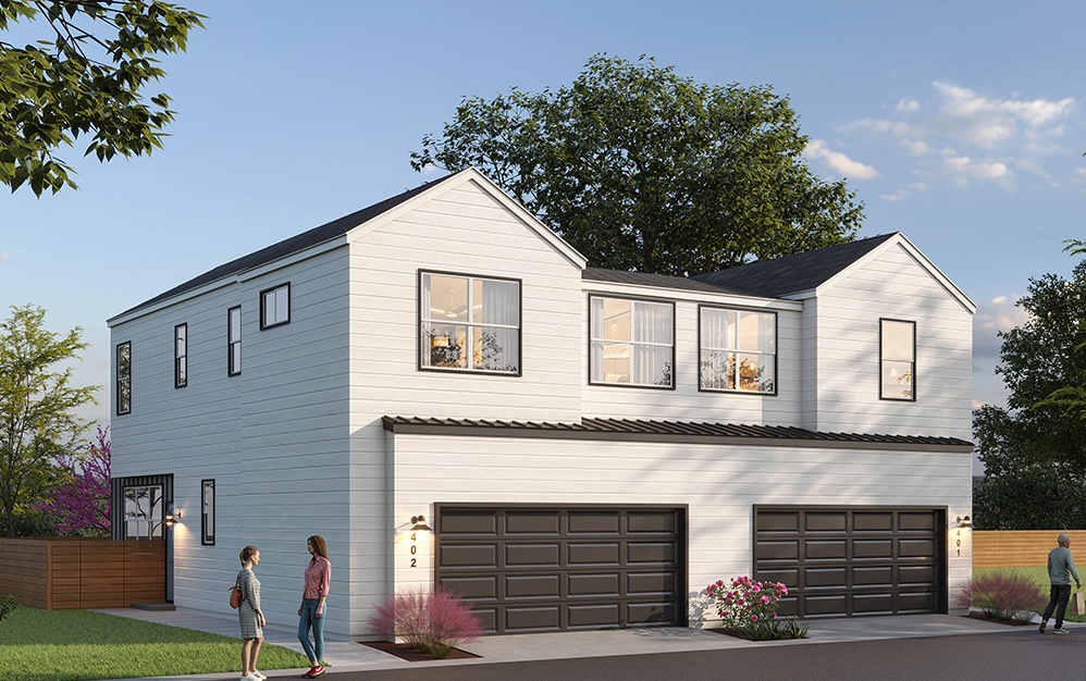 F2 - 3 bedroom floorplan layout with 2.5 baths and 1388 to 1412 square feet. (Duplex 2B)
