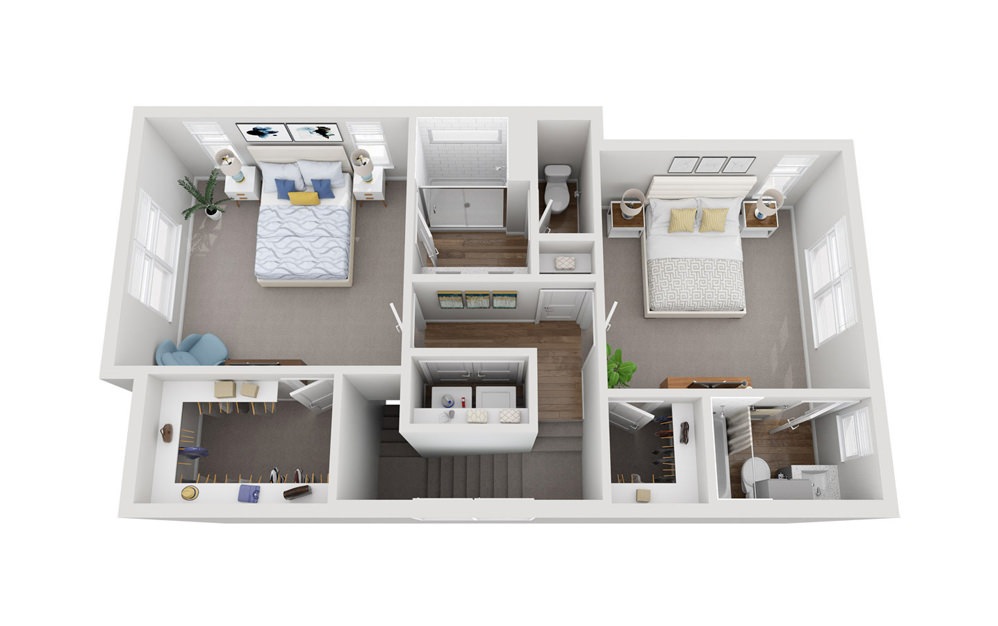F1 - 2 bedroom floorplan layout with 2.5 baths and 1135 to 1146 square feet. (Floor 2)